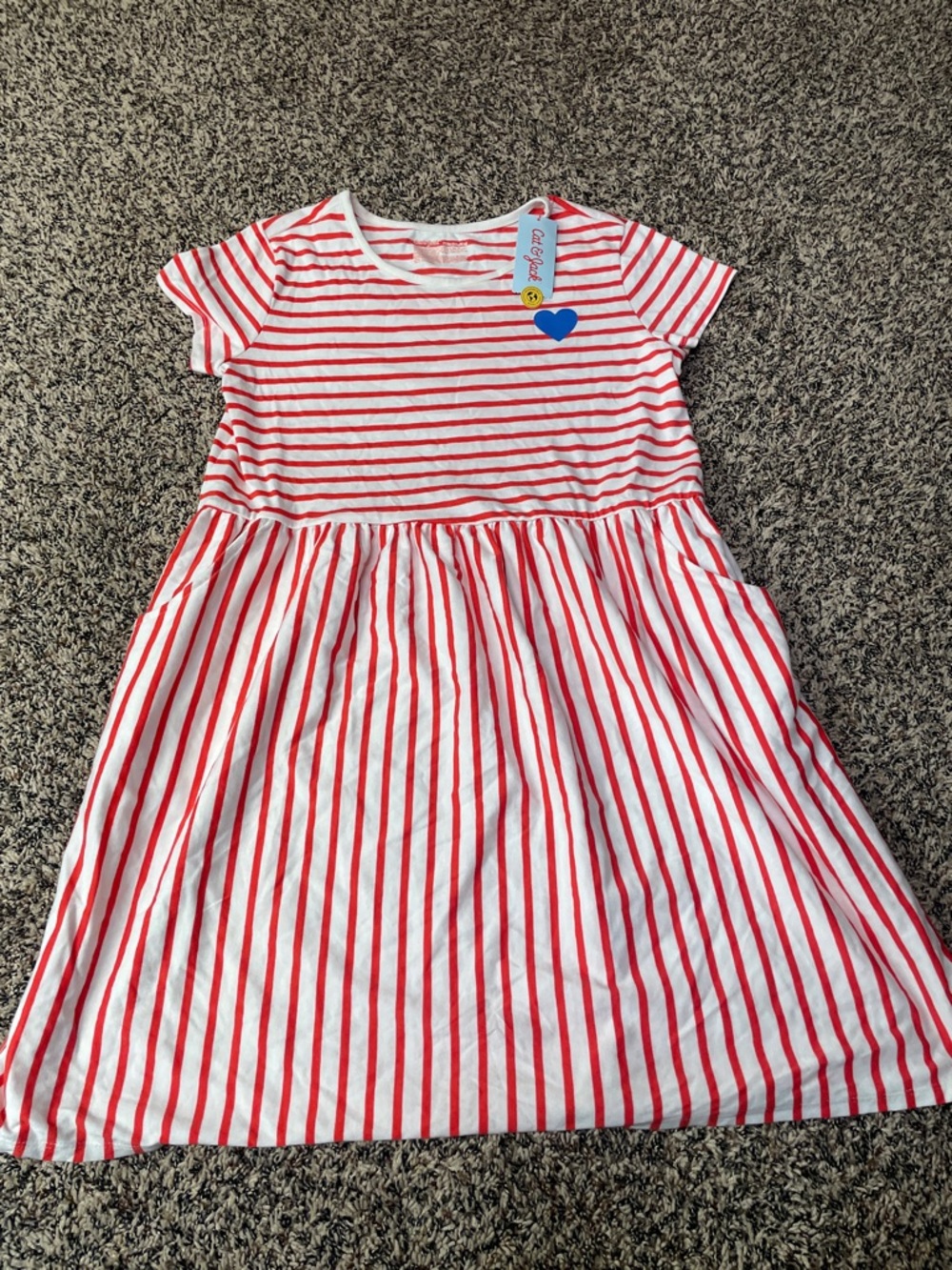Girls' Red & White Striped Short Sleeve Casual Dress Sz 16+-18+ | NWT